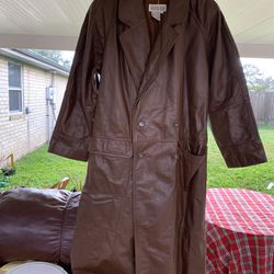 Brown Leather Full Length Coat