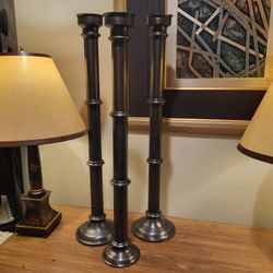 3 Kreiss Bronze Metal Designer Candlesticks  Adj Ht