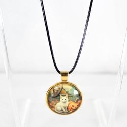 Autumn Enchantment – Gothic Cat Necklace Collection White Cat Pumpkin Patch Gold