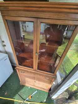 Wood China Cabinet with Glass Doors