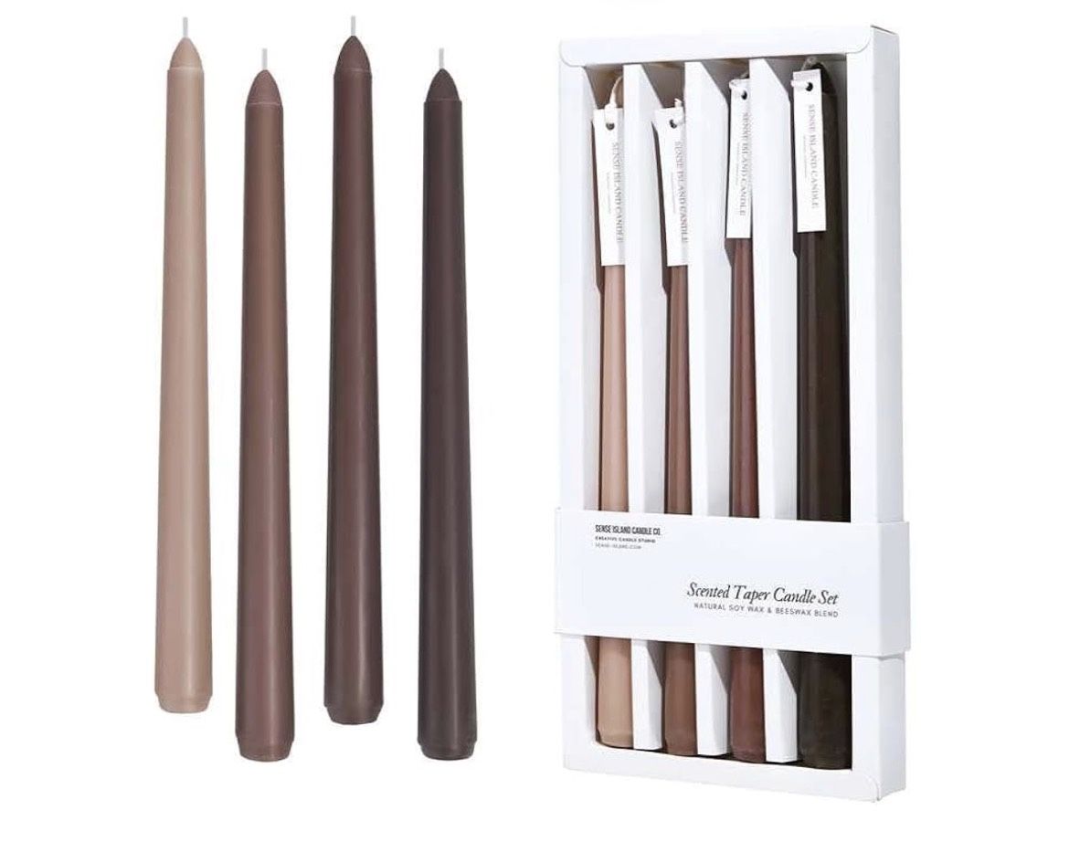 Taper Candles 10'' Brown Beige Ombre Non Toxic Candle Sticks Set of 4