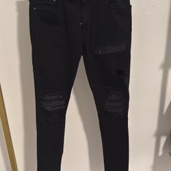 Authentic Amiri MX2 Black/Black Leather Patch Jean