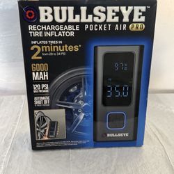 Bullseye Pocket Air Pro Rechargeable Tire Inflator w/ Power Bank Feature (Must Have!)