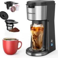 Famiworths Single Serve Coffee Maker for K Cup and Ground Coffee, 6 to 14 Oz Brew Sizes, Fits Travel Mug, Mini One Cup Coffee Maker with Self-cleaning