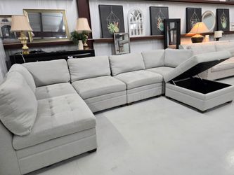 Thomasville Gray Modular Sectional w/ Storage Ottoman β $950