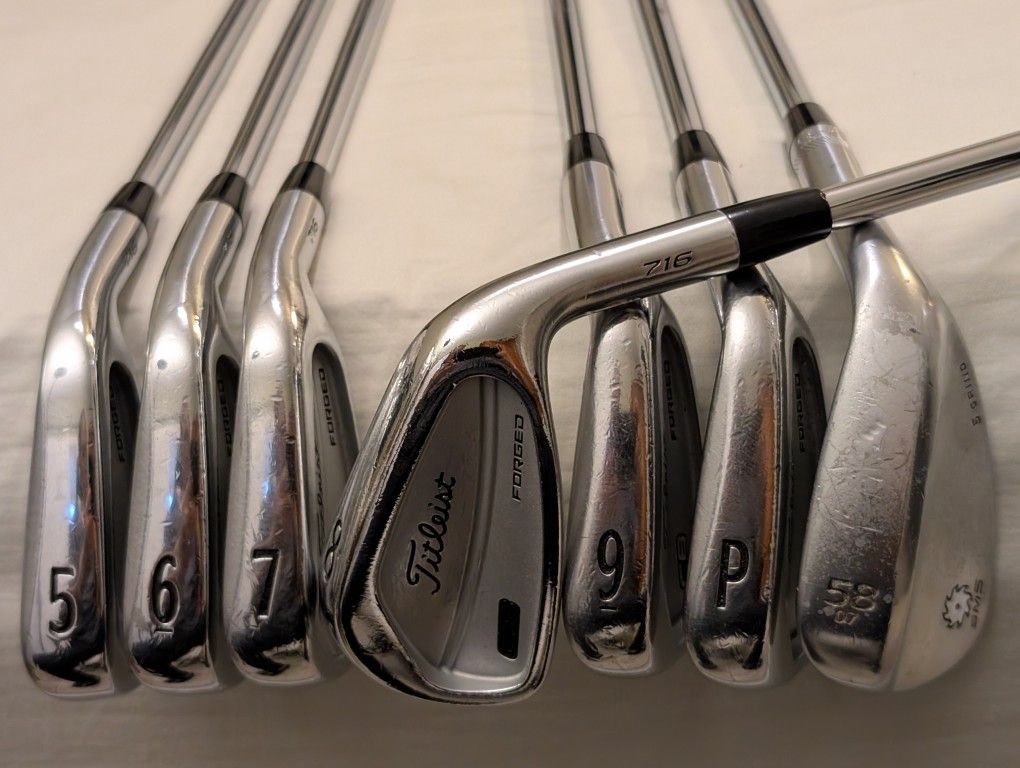 Full set of TITLEIST CB716 IRON SET are 5, 6, 7, 8, 9, PW + SW N.S. PRO MODUS3 TOUR PRO S. FLEX STEEL SHAFT w/ NEXGEN GRIP.
