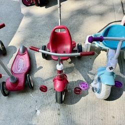 Kids Tricycles And A Scooter