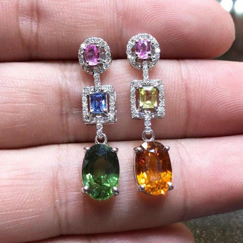 "Luxury MultiColor Bling Diamond Crystal Drop Rainbow CZ Zirconia Earring, UNI22411
