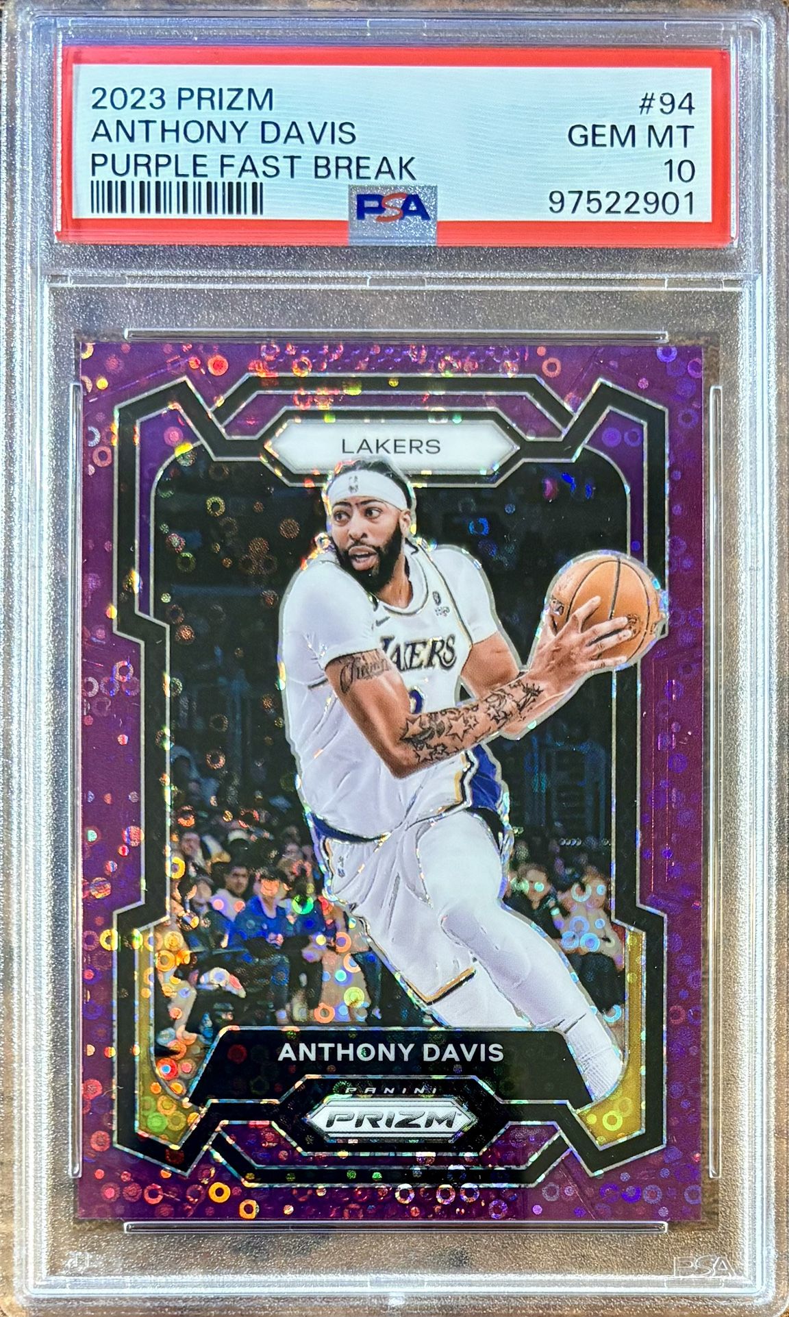 2023 Panini Prizm #94 Anthony Davis RARE PURPLE FAST BREAK PRIZM PARALLEL #’d /75 GRADED PSA 10 GEM MINT💎🔥