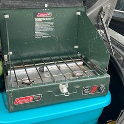 Selling two of my camping propane stoves both of them have two burners Coleman. Both good condition have one small full propane tank 