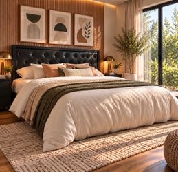 King size bed frame Black Tufted Leather Upholstered Bed Frame