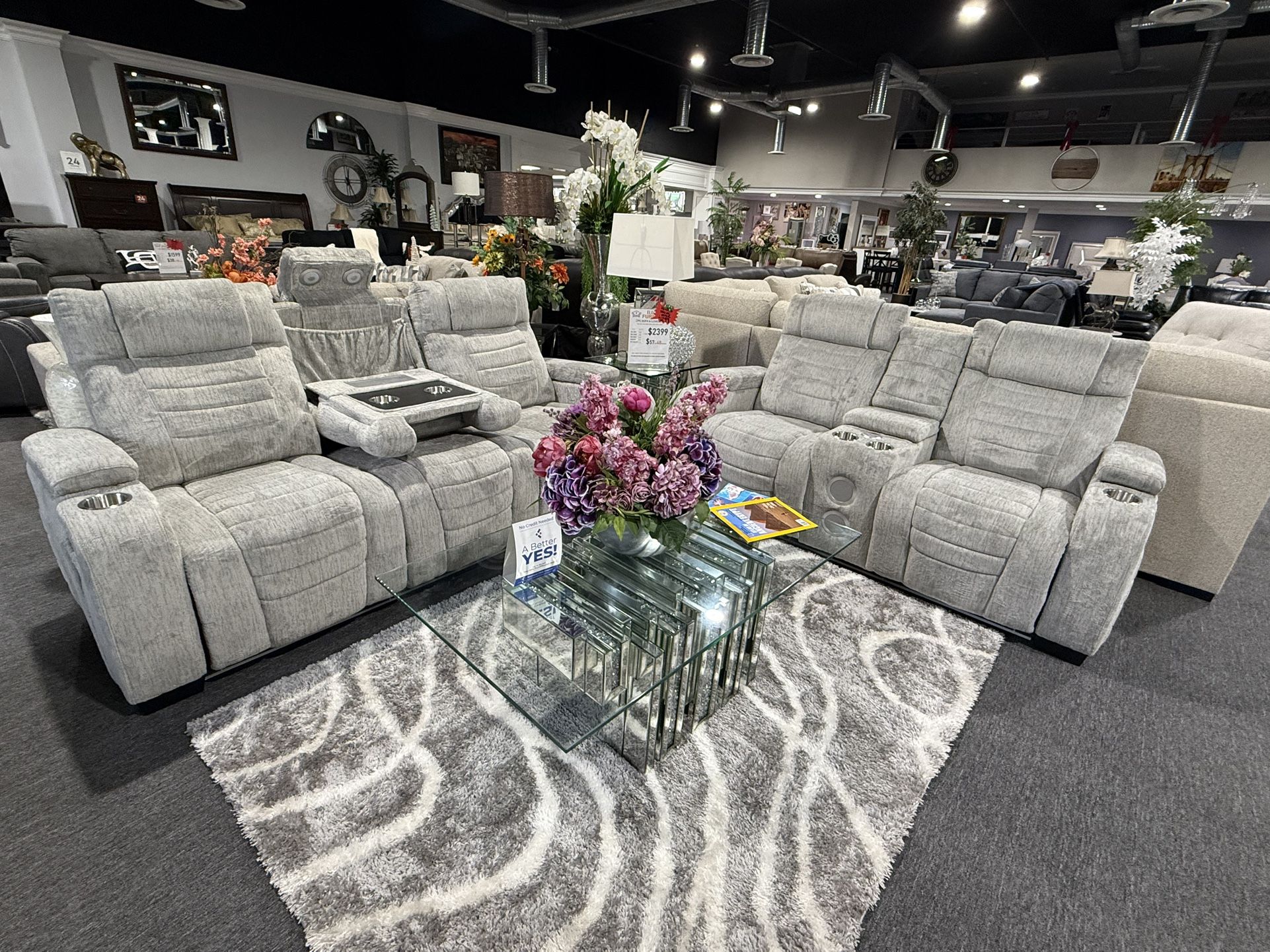 2 Pc Sofa And Loveseat With Speaker And LED Lights 