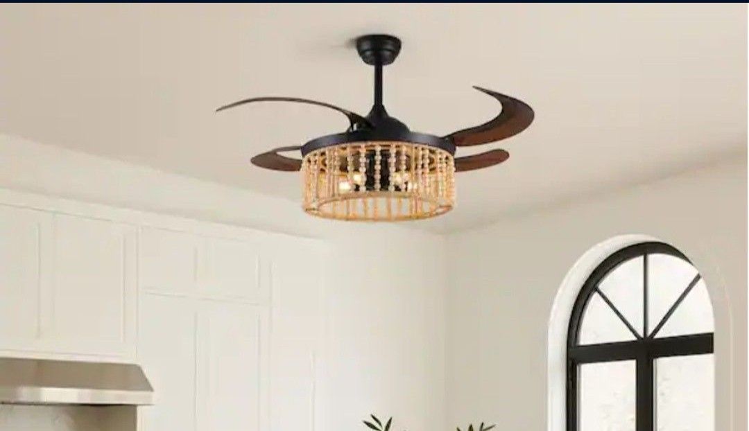 Elegant Ceiling Fan 48 in. 5-Lights Up To 300W Each, Remote, Dimmable, Reverse, Bohemian