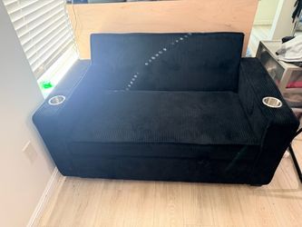 Black Corduroy Loveseat with Cup Holders