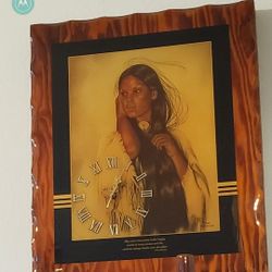 Southwestern Indian Women Wood Clock..size 2ftx 1ft...works Great!!