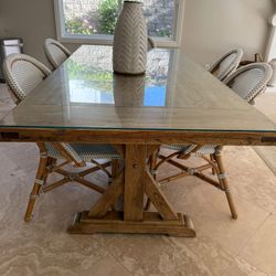 Farmhouse Wooden Kitchen Table With Glass Top