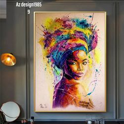 Africa Women Printed Posters Abstract Girl Portrait Canvas Painting Colorful Oil Wall Art Painting for Living Room 28 height 19 weid