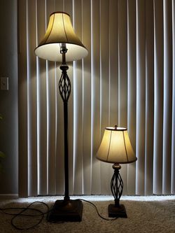Matching art nouveau floor and desk lamps