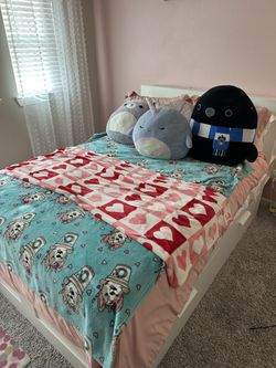 IKEA BRIMNES Full-Size Bed with Built-In Drawers and Headboard Bookshelves