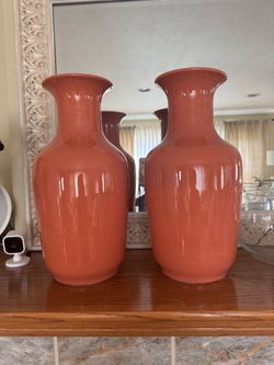 Pair of Kreiss Collection Italy Coral Ceramic Vases