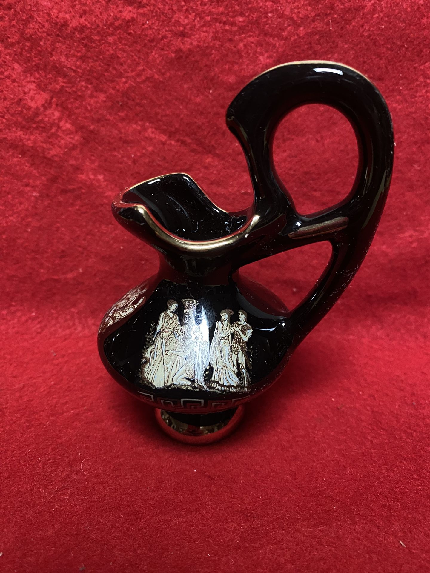 3.25 Inch 24k Black & Gold Handmade In Greece Imported From Greece Greek Ceramic Vase