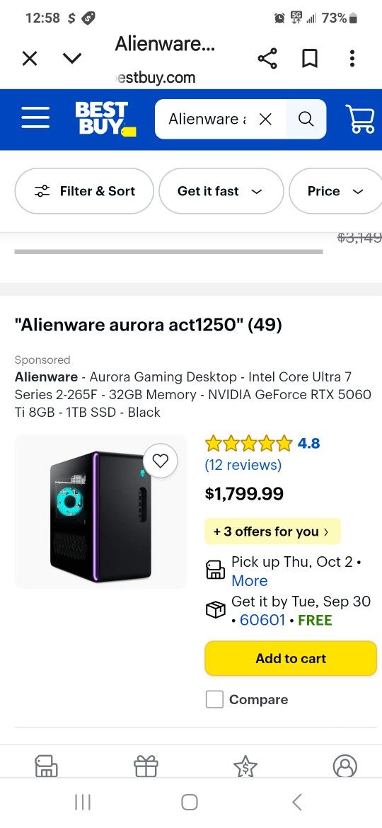 Dell Alienware Aurora Gaming Desktop Computer.