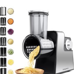 Electric Cheese Grater 7 in 1, Stainless Steel Salad Shooter, Food Slicer Shredder Chopper with Rotary Switch, 300W, for Block Cheese Vegetables Cucum