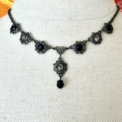 1928 Black & Clear Crystal Victorian Style Necklace
