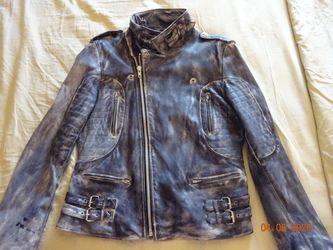 CAFÉ RACER STYLE - 100% ITALIAN LEATHER JACKET - SZ LARGE - BLUE