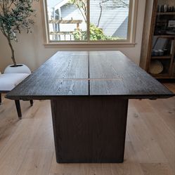 Restoration Hardware Modern Espresso Oak Extension Dining Table with Brass Inlay – Seats 10