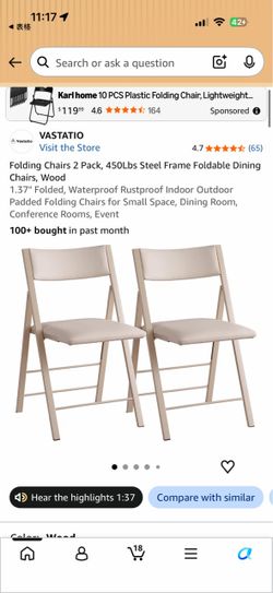 VASTATIO Folding Chairs 2 Pack (450Lbs Capacity, Padded Wood Finish)