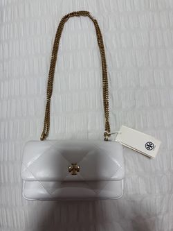 Tory Burch Kira Diamond Quilt Mini Flap Bag, White