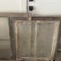 Antique Wood Frame Windows W/ Glass 