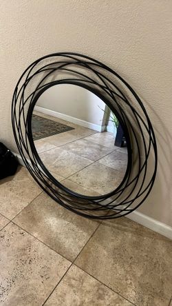 Large Black Metal Round Mirror 