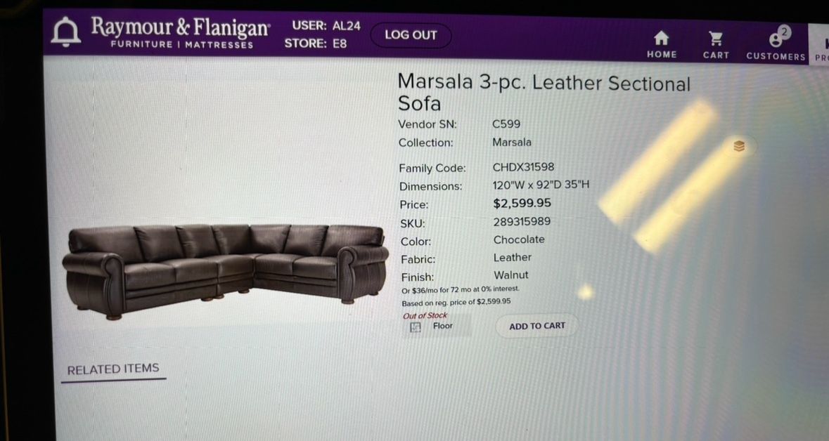 Leather sectional and sofa