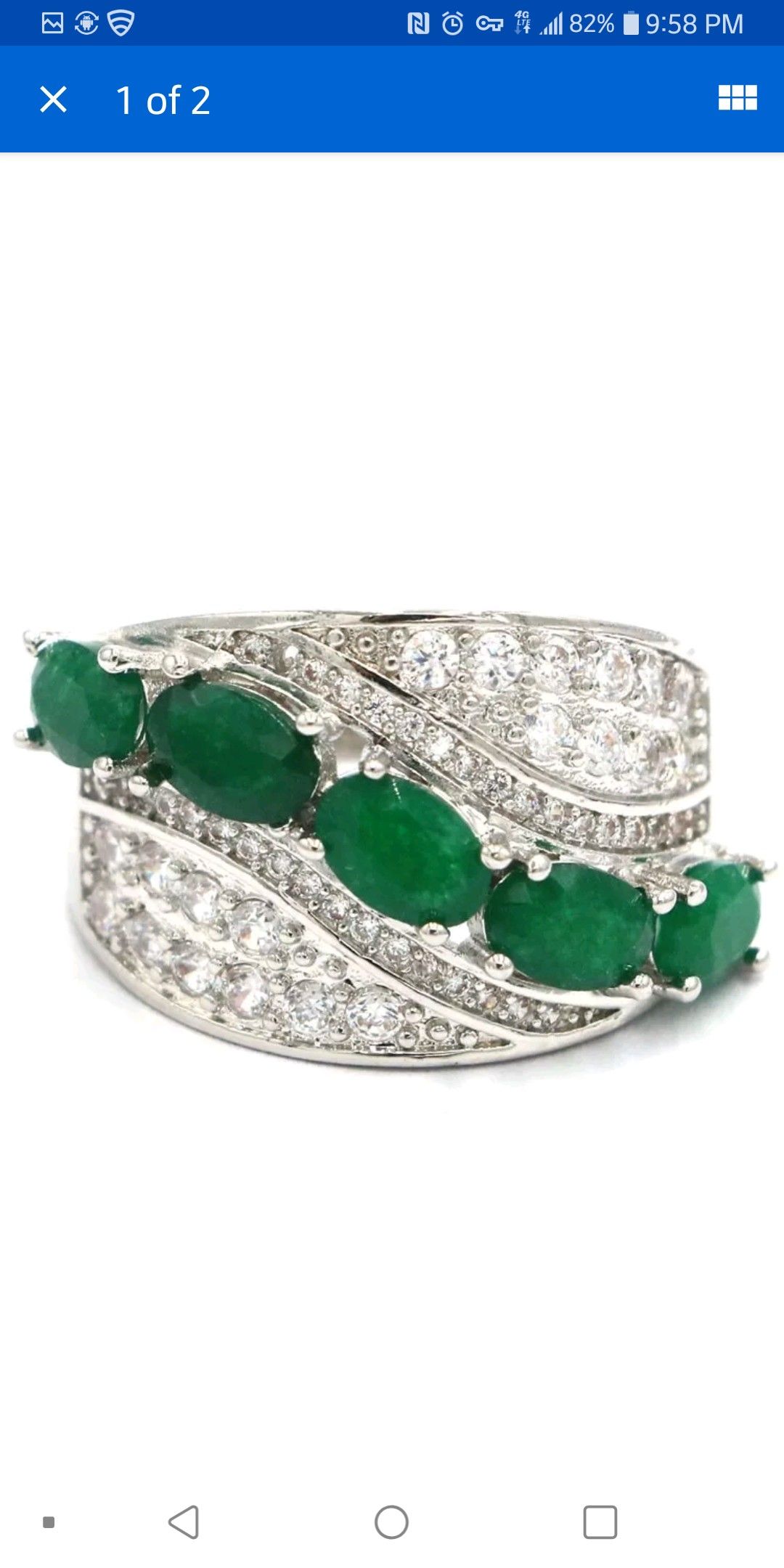 Gorgeous real emerald and created sapphire silver filled ring size 7.75