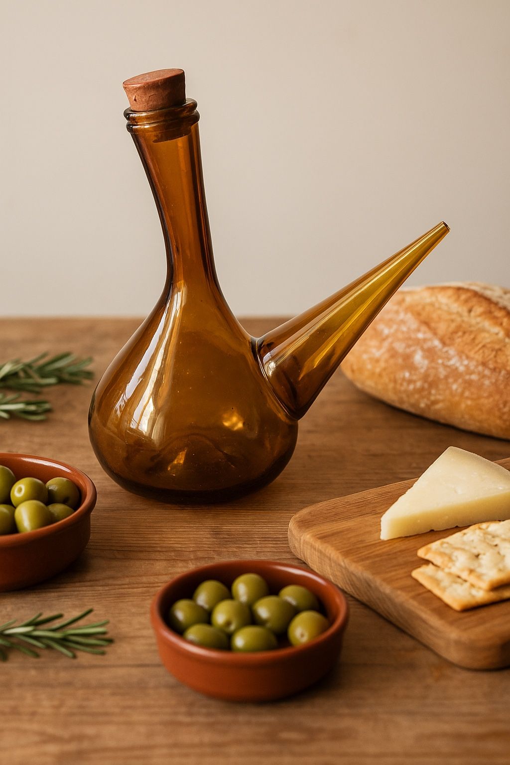 Spanish Vintage 1970s Amber Hand-Blown Glass Porrón Wine Pitcher, 1.5x9”