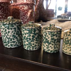 Cute Miniature Spongeware Canisters With Lids