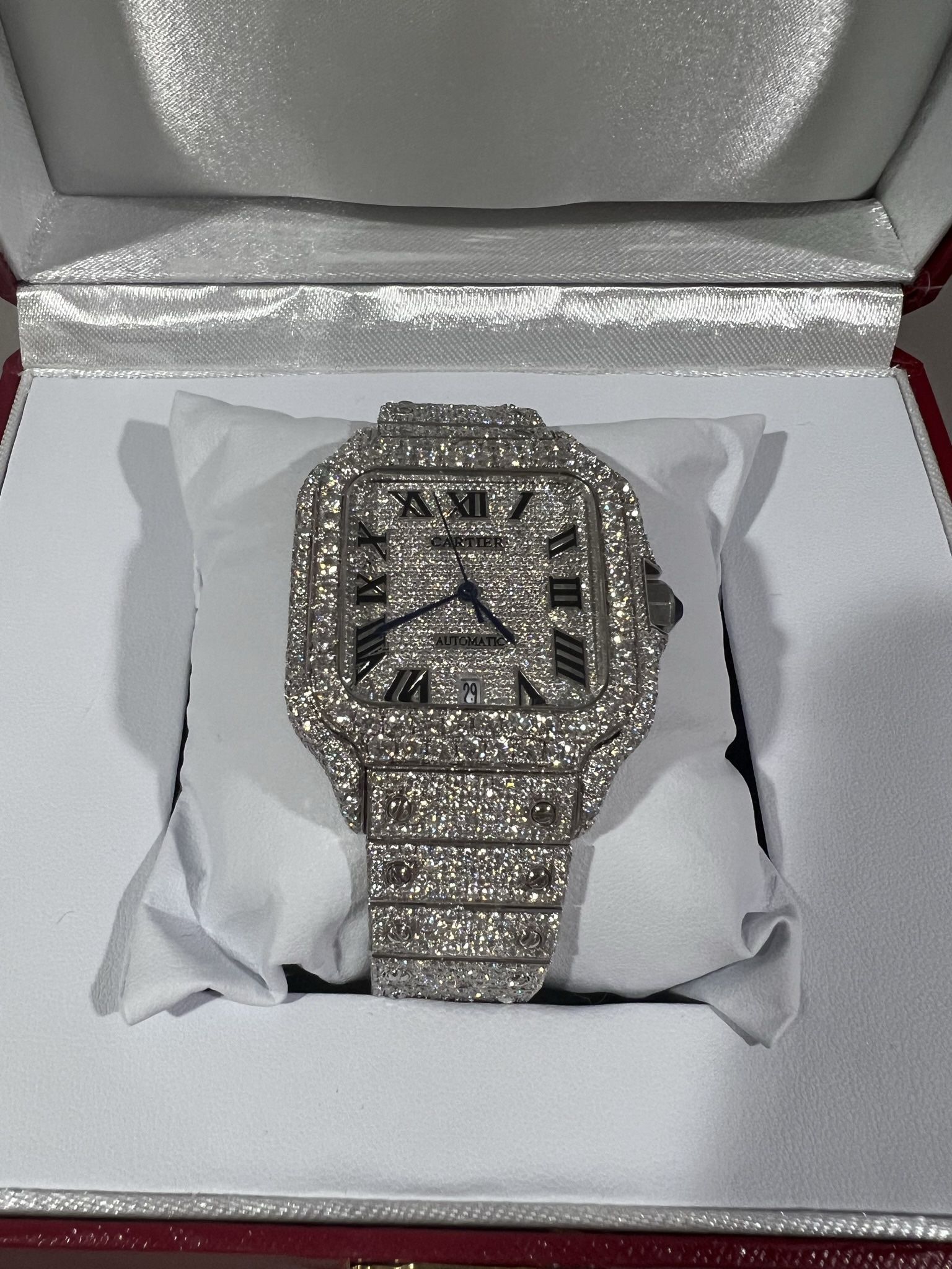 Iced Out Cartier Santos VVS Moissanite Watch