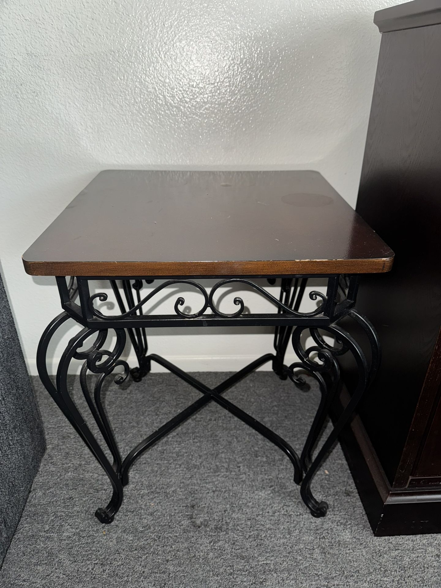 Metal Frame Side Table with Wooden Top
