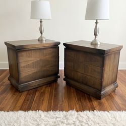 2 Mid-Century Modern "Chevron" Nightstand – Vintage Wood End Table