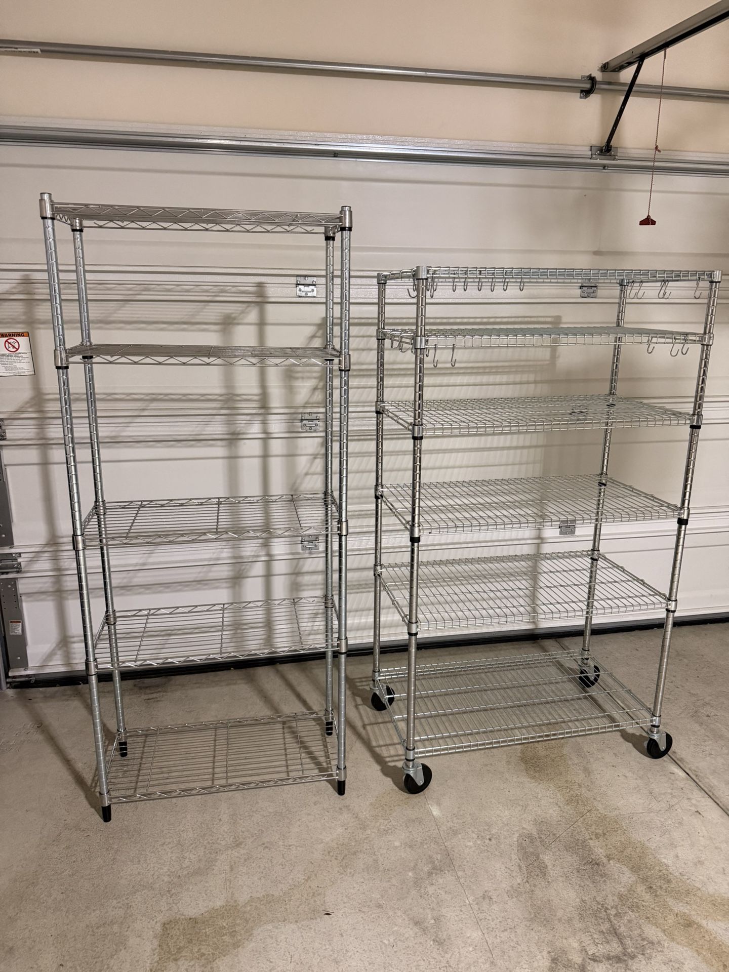 Set Of 2 Two Shelves 5-Tier Chrome Metal Storage, Adjustable Wire Shelving Unit for Kitchen, Bathroom, Pantry, Office, Garage, Organizer Wire Rack