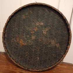 Vintage Asian Rice Winnowing Basket Rattan & Wicker *25.00* 22.5" Diameter Home Decor