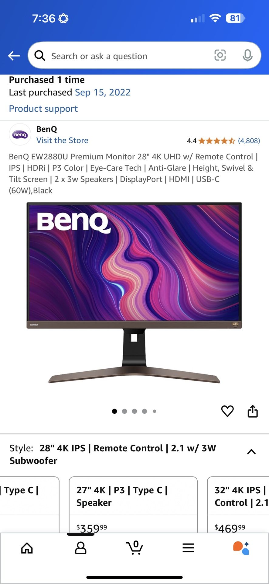 BenQ 28” 4K Monitor