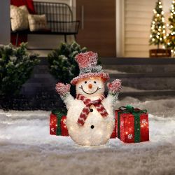 White Tinsel Frosted Snowman Holiday Snowman Decor, 2ft ,HD2484