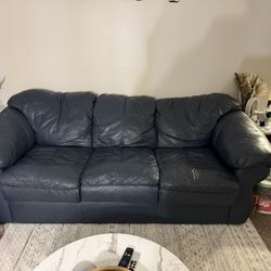 Navy Leather Couch 