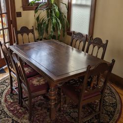 Antique 1930s  Jacobean  Refectory Oak Dining Table Set With Buffet