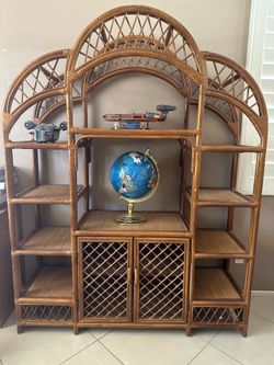Beautiful Mid Century Rattan Media center shelves