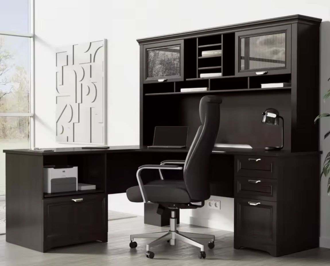 Espresso L-desk & Hutch (new in box from 2022, Would Be 850.00 In Store)