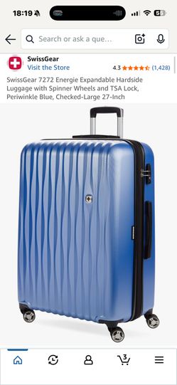 SwissGear 7272 Energie Expandable Hardside Luggage with Spinner Wheels and TSA Lock, Periwinkle Blue, Checked-Large 27-Inch